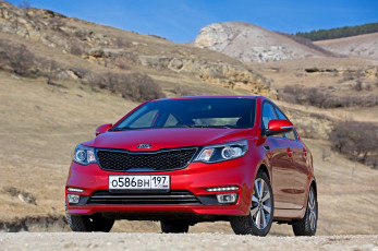 обоя автомобили, kia, cis-spec, 2015г, qb, sedan, rio, красный