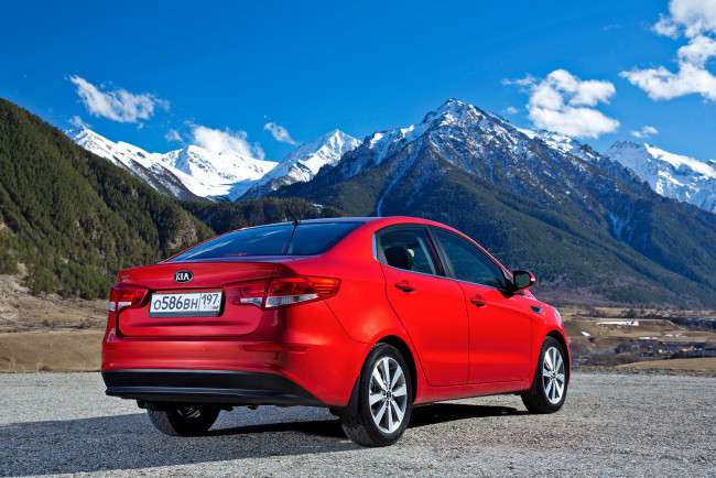 Обои картинки фото автомобили, kia, красный, cis-spec, sedan, rio, 2015г, qb