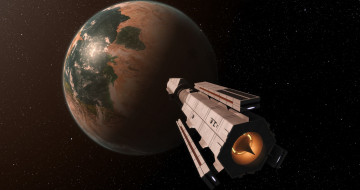 обоя космос, арт, космический, корабль, полет, вселенная, планета