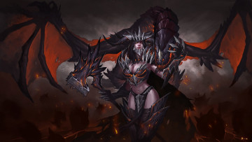 Картинка фэнтези демоны взгляд крылья дракон демоница арт фантастика