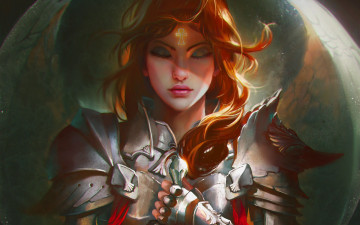 Картинка фэнтези ангелы крылья рыжая доспех art девушка ангел joan