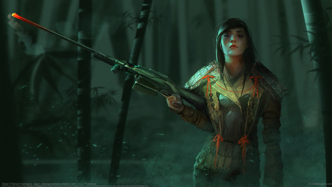 Обои картинки фото фэнтези, девушки, девушка, снайпер, оружие