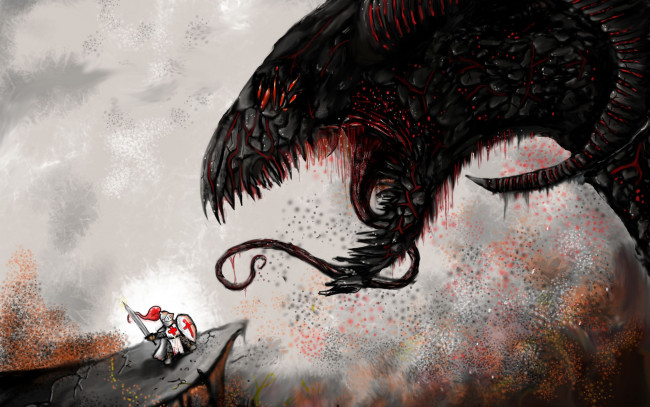 Обои картинки фото фэнтези, существа, арт, рыцарь, монстр