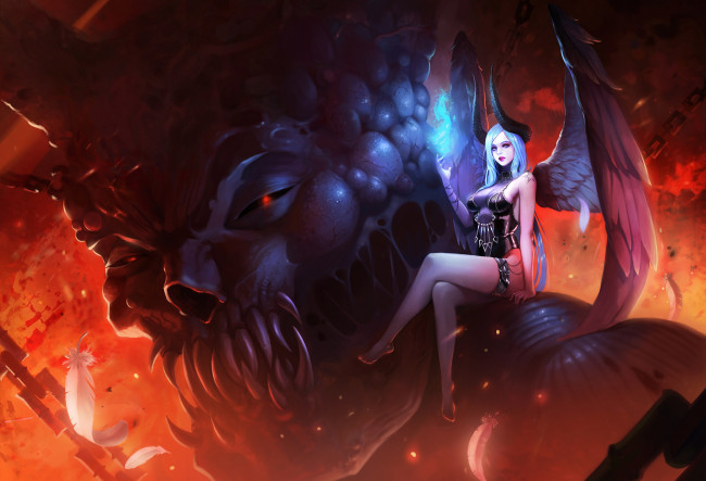 Обои картинки фото фэнтези, демоны, девушка, монстр