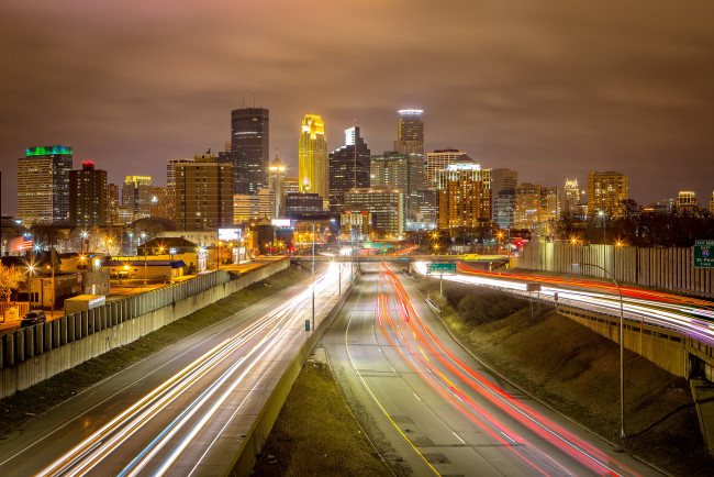 Обои картинки фото minneapolis, города, - огни ночного города, побережье