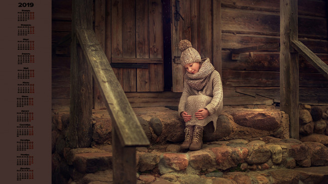 Обои картинки фото календари, дети, шапка, ступени, девочка