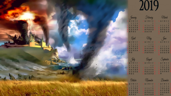 Обои картинки фото календари, фэнтези, катастрофа, смерч, вихрь, крепость