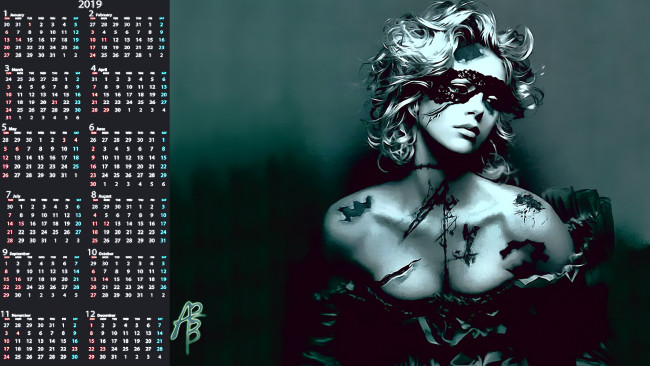 Обои картинки фото календари, фэнтези, рана, девушка, маска