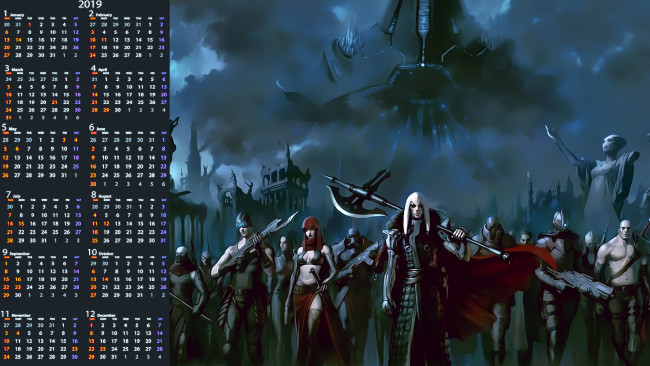 Обои картинки фото календари, фэнтези, воин, оружие, женщина, мужчина