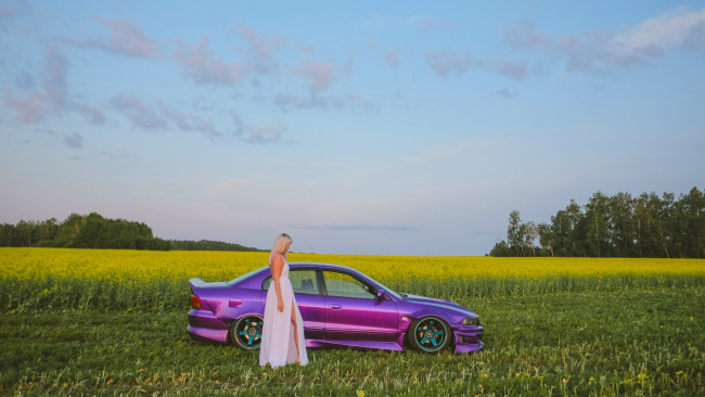 Обои картинки фото автомобили, -авто с девушками, mitsubishi, galant