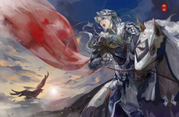 Картинка аниме unknown +другое+ всадник плащ птицы