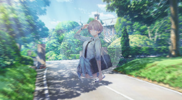 Картинка аниме город +улицы +интерьер +здания девушка