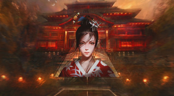 Картинка аниме город +улицы +интерьер +здания девушка