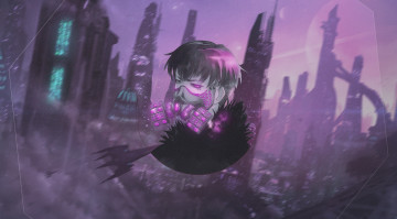 Картинка аниме город +улицы +интерьер +здания парень