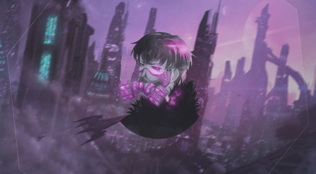 Обои картинки фото аниме, город,  улицы,  интерьер,  здания, парень