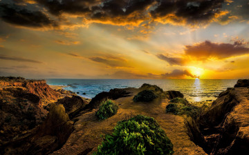 Картинка природа побережье тучи закат море берег