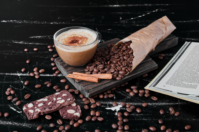 Обои картинки фото еда, кофе,  кофейные зёрна, зерна, кофейные, корица