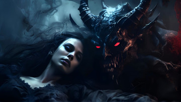 Картинка 3д+графика ужас+ horror девушка лицо демон