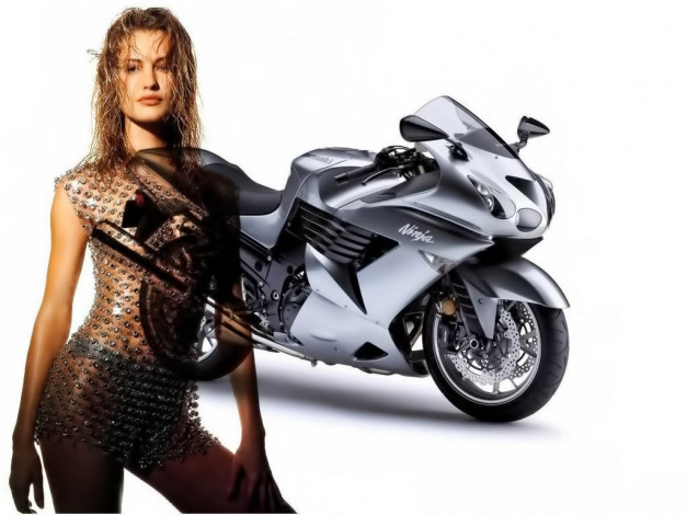 Обои картинки фото мотоциклы, мото, девушкой