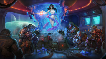 Картинка фэнтези красавицы чудовища корабль планеты кристалл космос гномы белоснежка