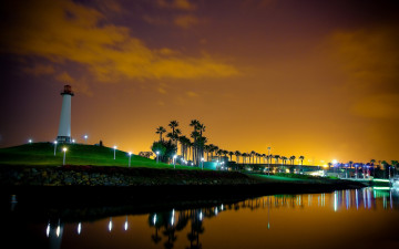 Картинка природа маяки маяк небо река ночь город