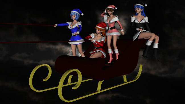 Обои картинки фото 3д, графика, anime, аниме, девушки, сани