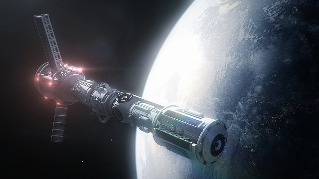 Обои картинки фото космос, арт, планета, корабль, орбита