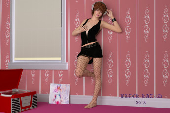 Картинка 3д+графика people+ люди стена девушка наушники комната