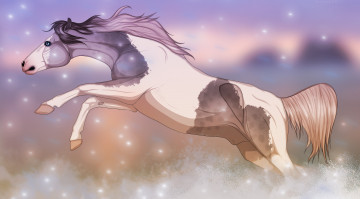 Картинка рисованные животные +лошади пятнистая лошадь