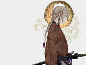 Картинка аниме оружие +техника +технологии парень кимано мечи