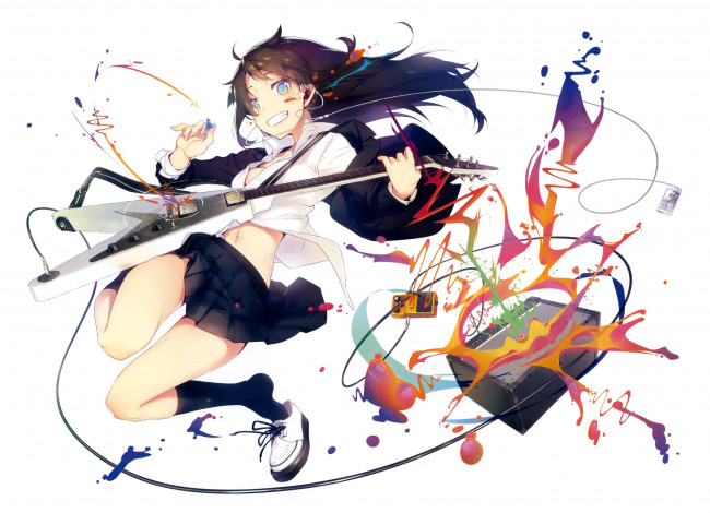 Обои картинки фото аниме, музыка, девушка, гитара