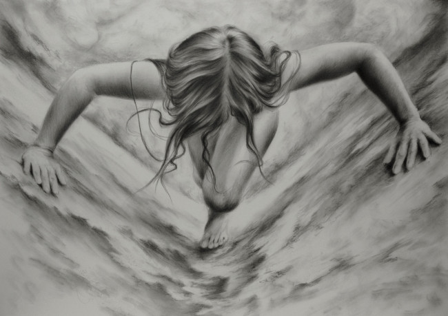 Обои картинки фото рисованное, люди, подъём, фон, девушка