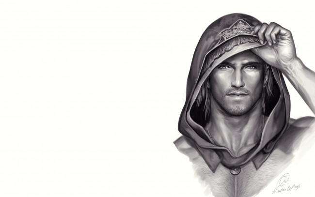 Обои картинки фото рисованное, люди, мужчина, капюшон, лицо