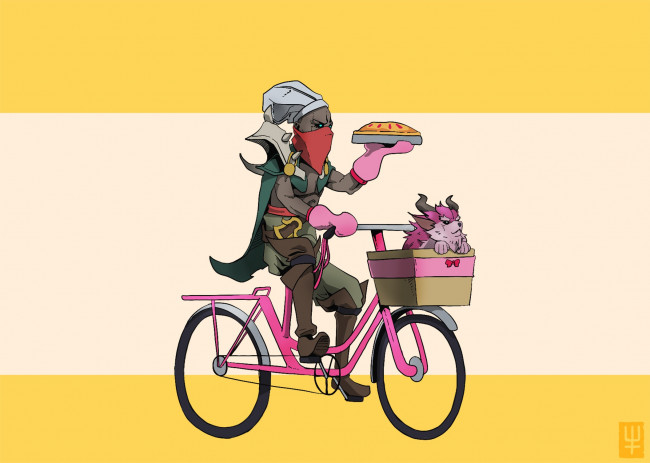 Обои картинки фото видео игры, league of legends, пайк, велосипед, курьер, самоизоляция, pyke