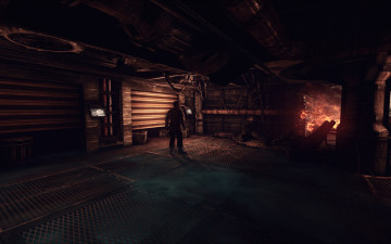 Картинка видео+игры afterfall +insanity человек помещение трубы огонь