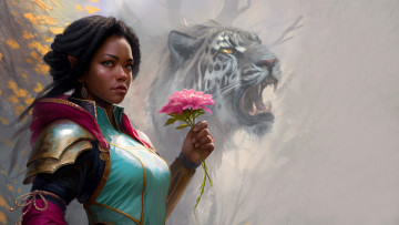 Картинка фэнтези эльфы девушка эльф с цветком