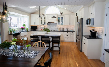 обоя интерьер, кухня, плита, люстры, шкафчики