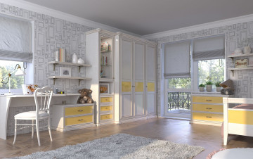 обоя интерьер, детская комната, шкаф, комод, кровать, письменный, стол