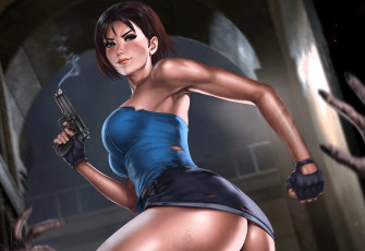 Картинка видео+игры resident+evil девушка оружие upskirt под юбкой задралась приподняла трусики вид сзади сбоку бежит