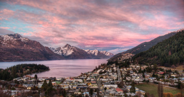 Картинка queenstown new zealand города панорамы новая зеландия дома пейзаж горы бухта