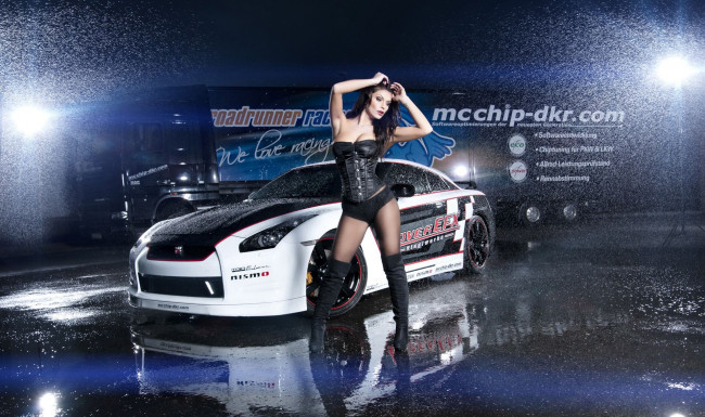 Обои картинки фото автомобили, авто, девушками, nissan, r35, gt-r, silvia, hauten