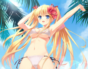 Картинка аниме *unknown+ другое грудь бикини радость взгляд пальмы девушка shoufukucho art