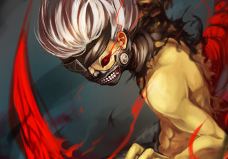 Картинка аниме tokyo+ghoul замок парень kaneki ken токийский гуль монстр tokyo ghoul арт красный глаз маска