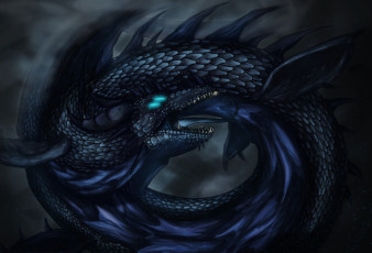 Картинка фэнтези существа кольца пасть черный арт хвост