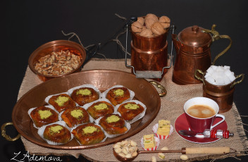 Картинка еда конфеты +шоколад +сладости пахлава фисташки кофе сахар