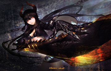 Картинка аниме black+rock+shooter стрелок с черной скалы рога девушка black gold saw rock shooter арт цепи оружие меч