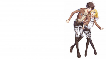 Картинка аниме shingeki+no+kyojin атака титанов минимализм shingeki no kyojin парень девушка christa renz eren yeager настроение костюм