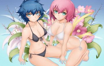 Картинка аниме *unknown+ другое улыбка взгляд девушки цветы oni-noboru art бикини грудь