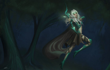 Картинка league+of+legends фэнтези девушки девушка ashe league of legends прыжок лес арт оружие лук