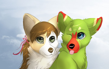 Картинка рисованные животные +собаки арт двое